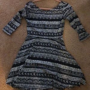 Black and white elbow length dress